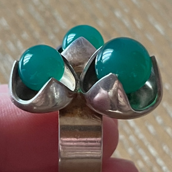 KULTASEPPÄ SALOVAARA Finland Modernist Sterling Silver Ring Chrysoprase Sz 7 MCM - Picture 11 of 13